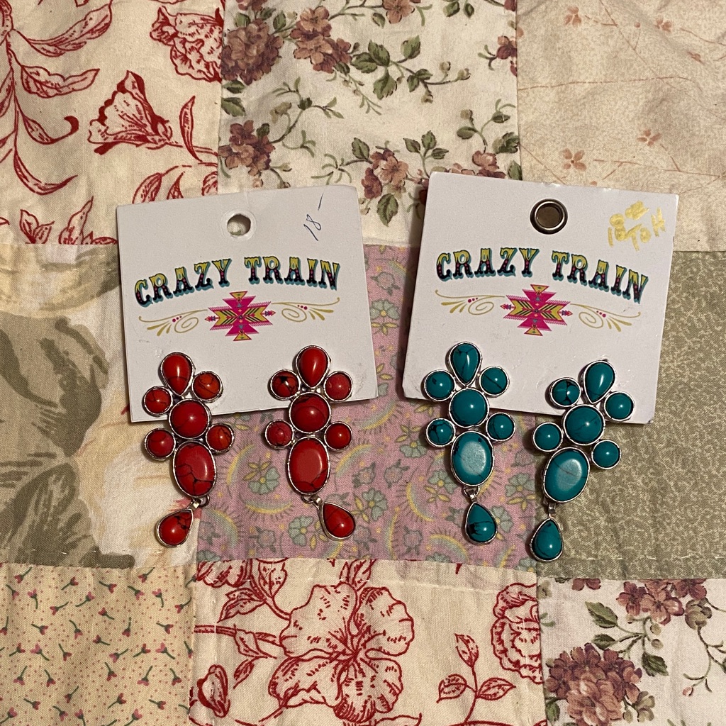 Crazy Train Bold Red And Teal Earrings